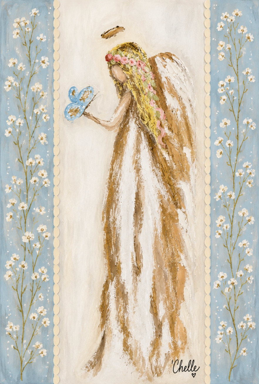 THE HAPPY BUTTERFLY ANGEL WITH BLUE BUTTERFLY