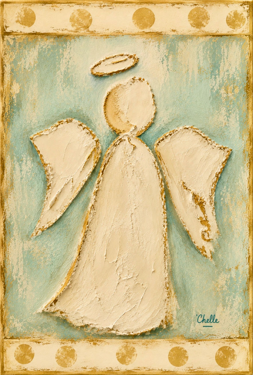 THE HAPPY BUTTERFLY TEAL GOLD BACKGROUND WITH ANGEL GOLD DOTS AT TOP AND BOTTOM
