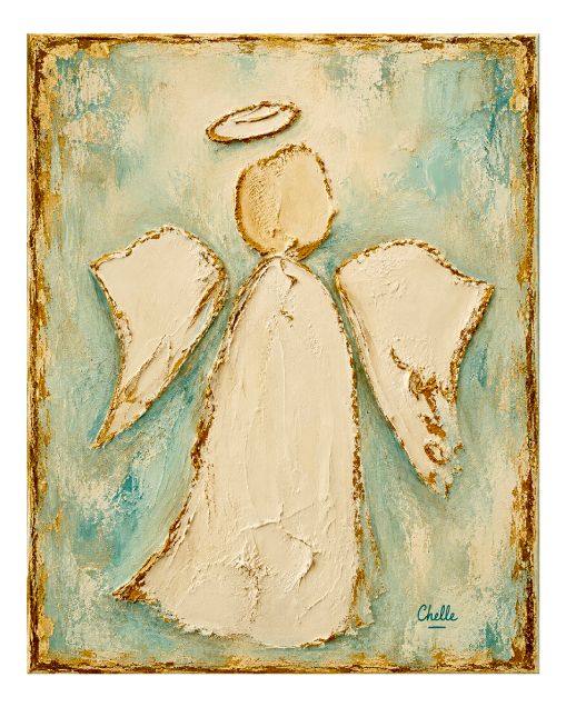 THE HAPPY BUTTERFLY TEAL GOLD BACKGROUND WITH ANGEL