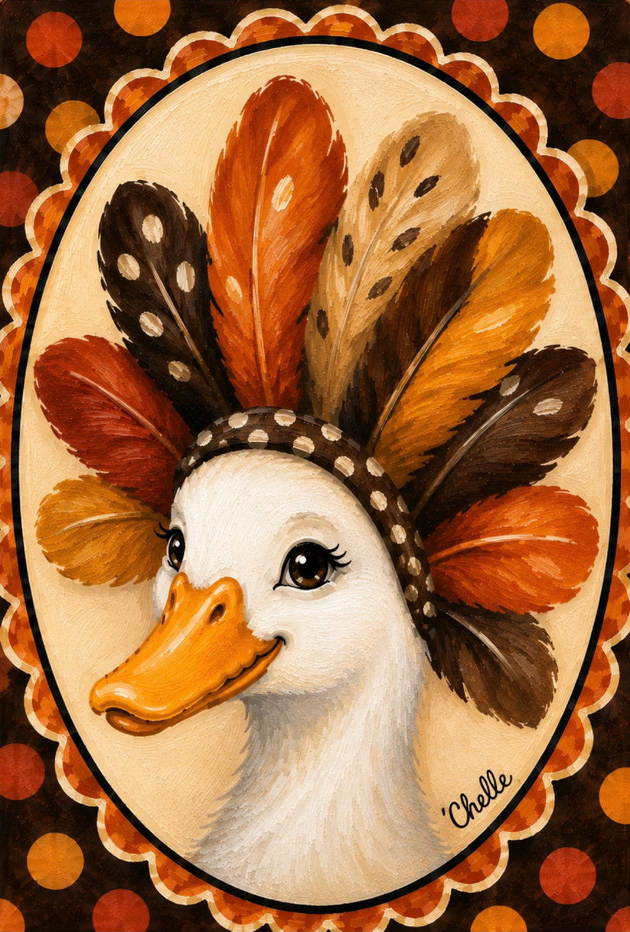 THE HAPPY BUTTERFLY ORANGE BROWN TAN TURKEY FEATHERS ON A GOOSE HEAD