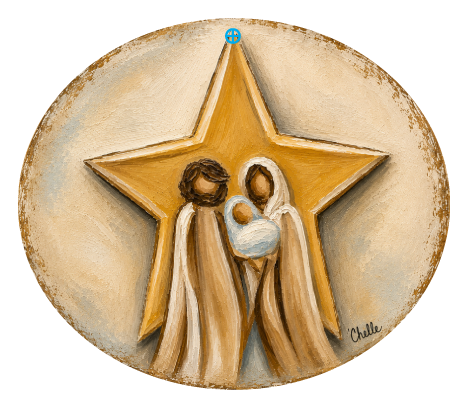 THE HAPPY BUTTERFLY GOLD STAR WITH JOSEPH MARY AND BABY
