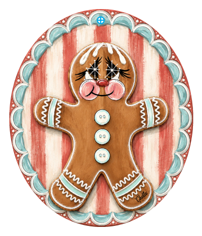 THE HAPPY BUTTERFLY OVAL TEAL ROSE AND CREAM WITH GINGERBREAD MAN