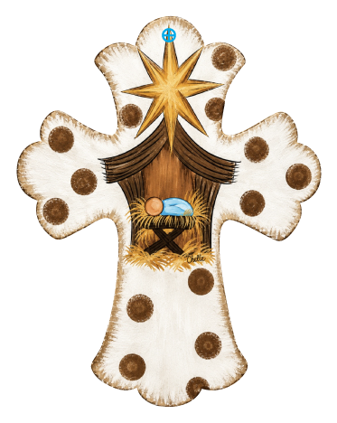THE HAPPY BUTTERFLY WHITE WITH BROWN DOTS AND NATIVITY SCENE IN THE MIDDLE
