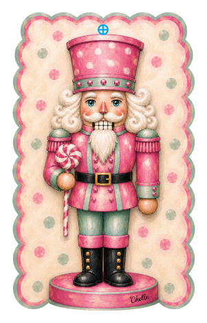THE HAPPY BUTTERFLY RECTANGLE  PINK WHOLE BODY OF NUTCRACKER  PINK GREEN DOTS