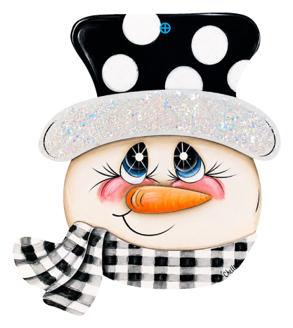 THE HAPPY BUTTERFLY BLACK HAT WHITE DOTS SNOWMAN PINK CHEEKS