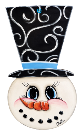 THE HAPPY BUTTERFLY BLACK HAT WITH WHITE SWIRLS BLUE RIM  SNOWMAN