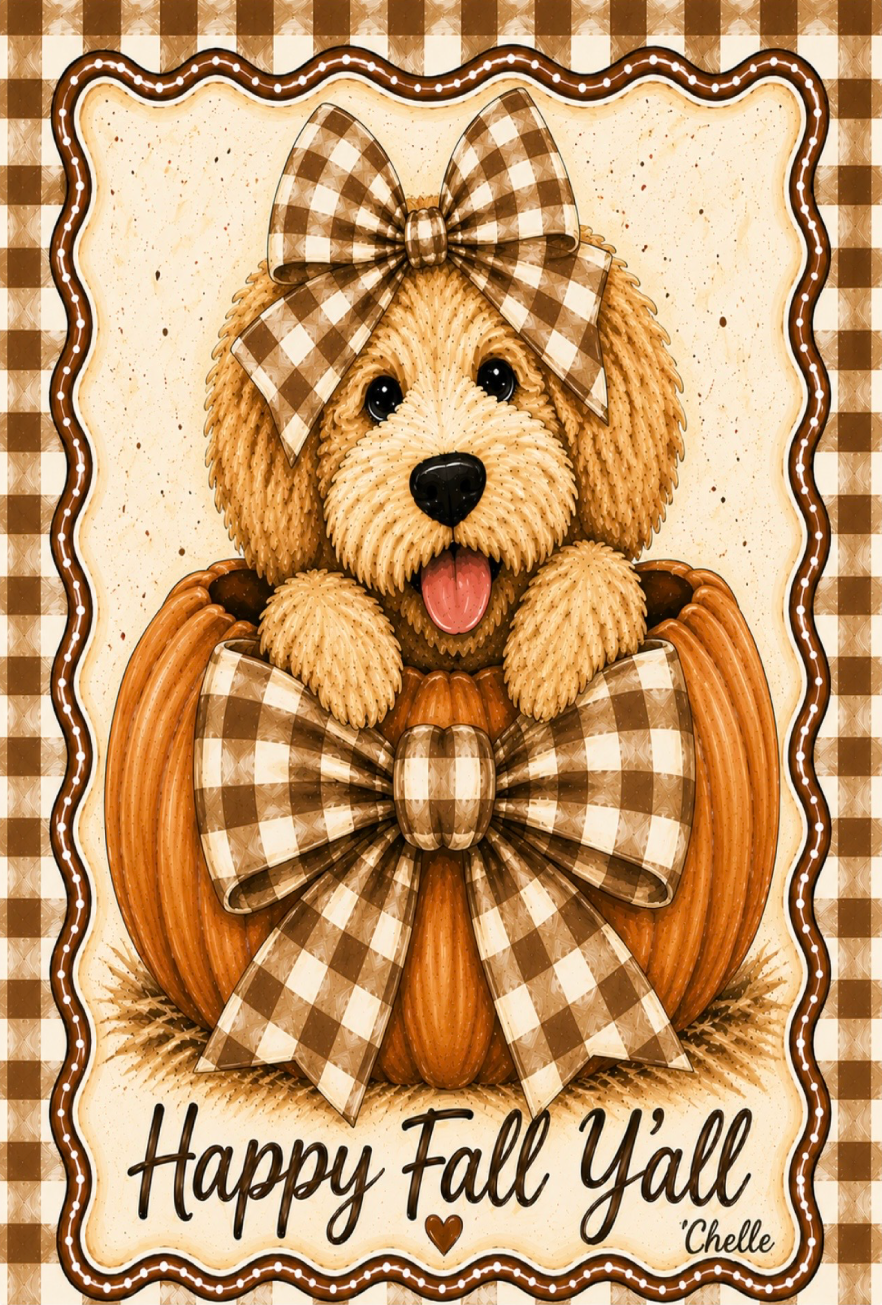 THE HAPPY BUTTERFLY BROWN CREAM COLOR PUMPKIN WITH DOODLE BROWN CREAM BOW HAPPY FALL Y'ALL