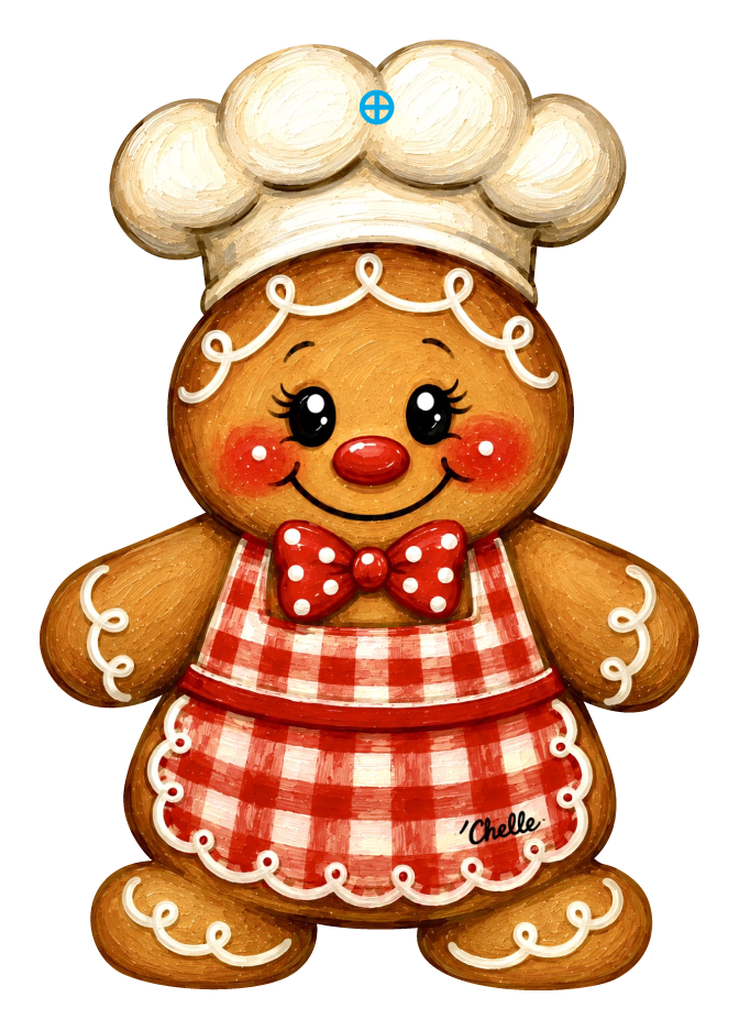 THE HAPPY BUTTERFLY GINGERBREAD GIRL WITH CHEF HAT RED WHITE APRON
