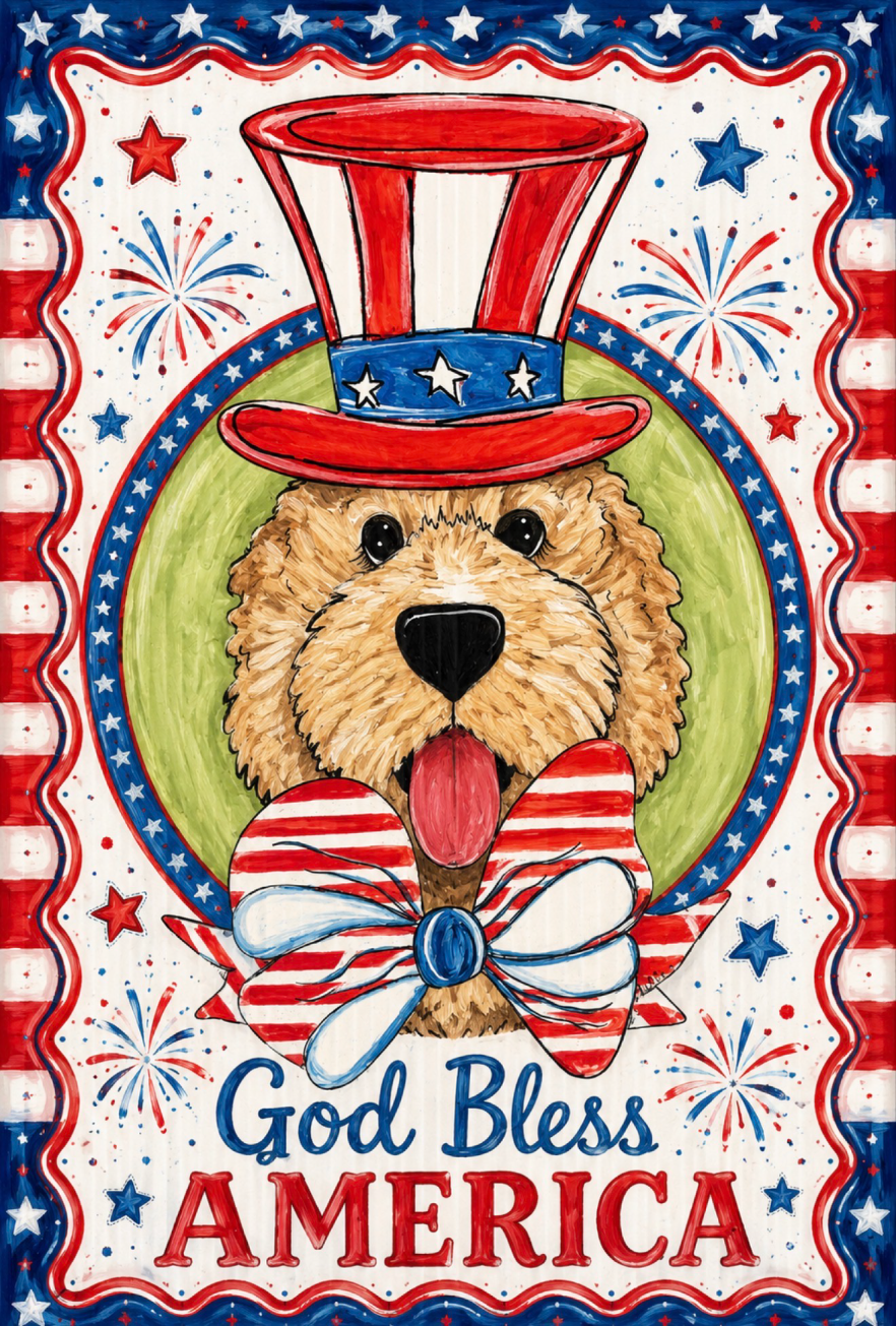 THE HAPPY BUTTERFLY DOODLE WITH USA HAT FIREWORKS GOD BLESS AMERICA