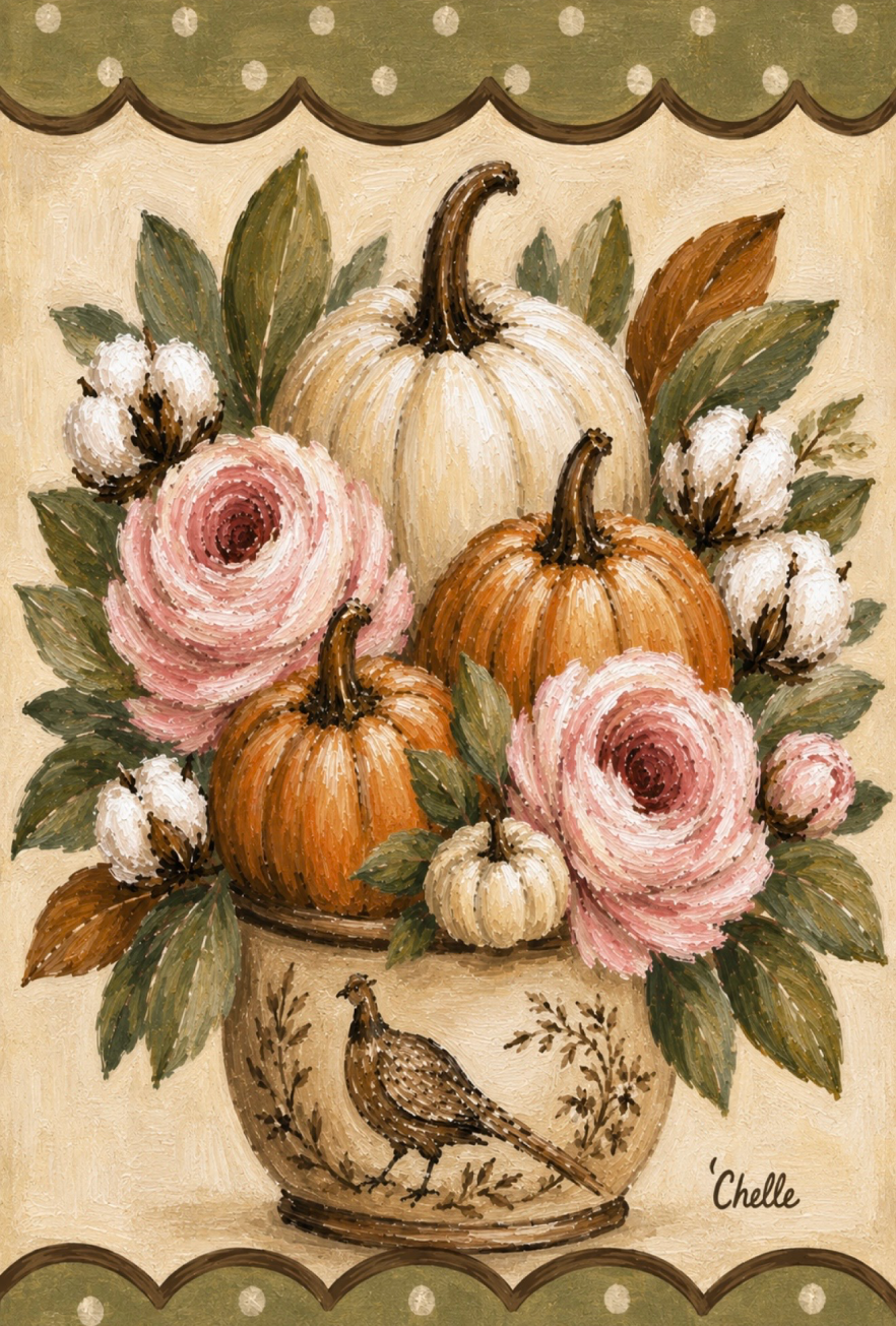 THE HAPPY BUTTERFLY PUMPKIN FLORAL ARRANGEMENT IN A QUAIL FLOWER POT
