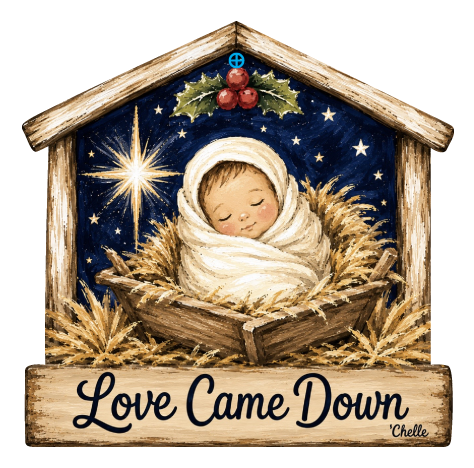 THE HAPPY BUTTERFLY BABY IN WHITE WRAP NORTH STAR MISTLETOE LOVE CAME DOWN
