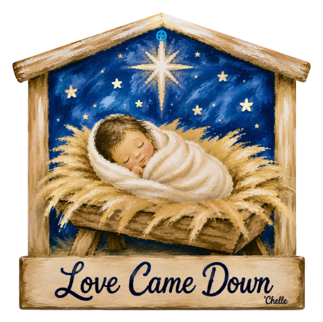 THE HAPPY BUTTERFLY NORTH STAR BABY IN WHITE WRAP IN A STRAW BED LOVE CAME DOWN