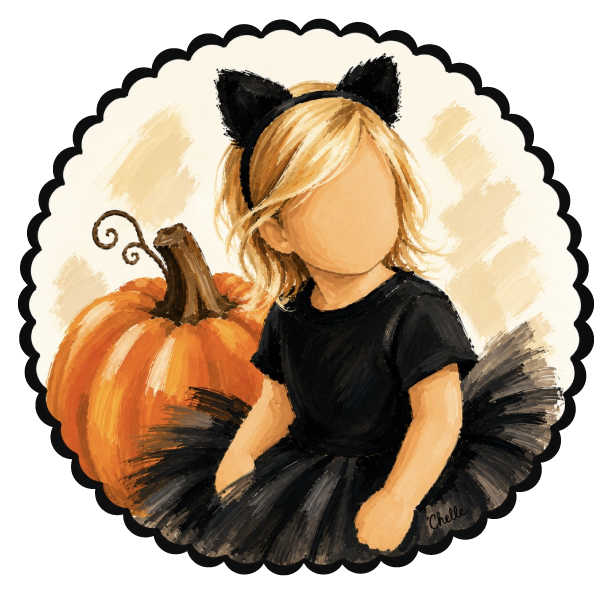 THE HAPPY BUTTERFLY FEMALE CHILD BLACK CAT EARS BLACK DRESS ORANGE PUMPKIN