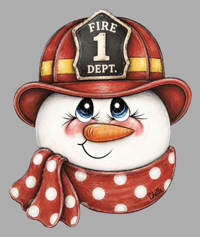 THE HAPPY BUTTERFLY SNOWMAN RED WITH WHITE DOTS SCARF FIREMAN HAT