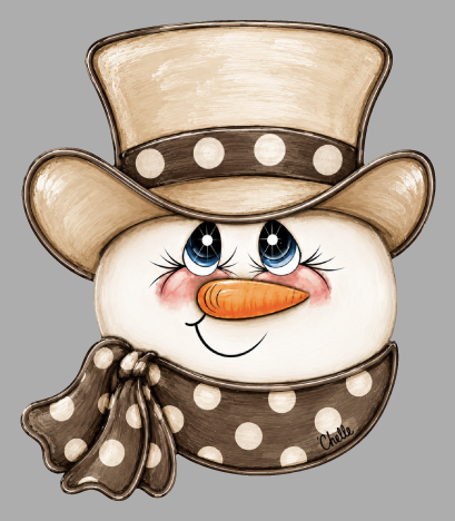 THE HAPPY BUTTERFLY SNOWMAN BROWN WITH WHITE DOTS  SCARF AND  COWBOY HAT