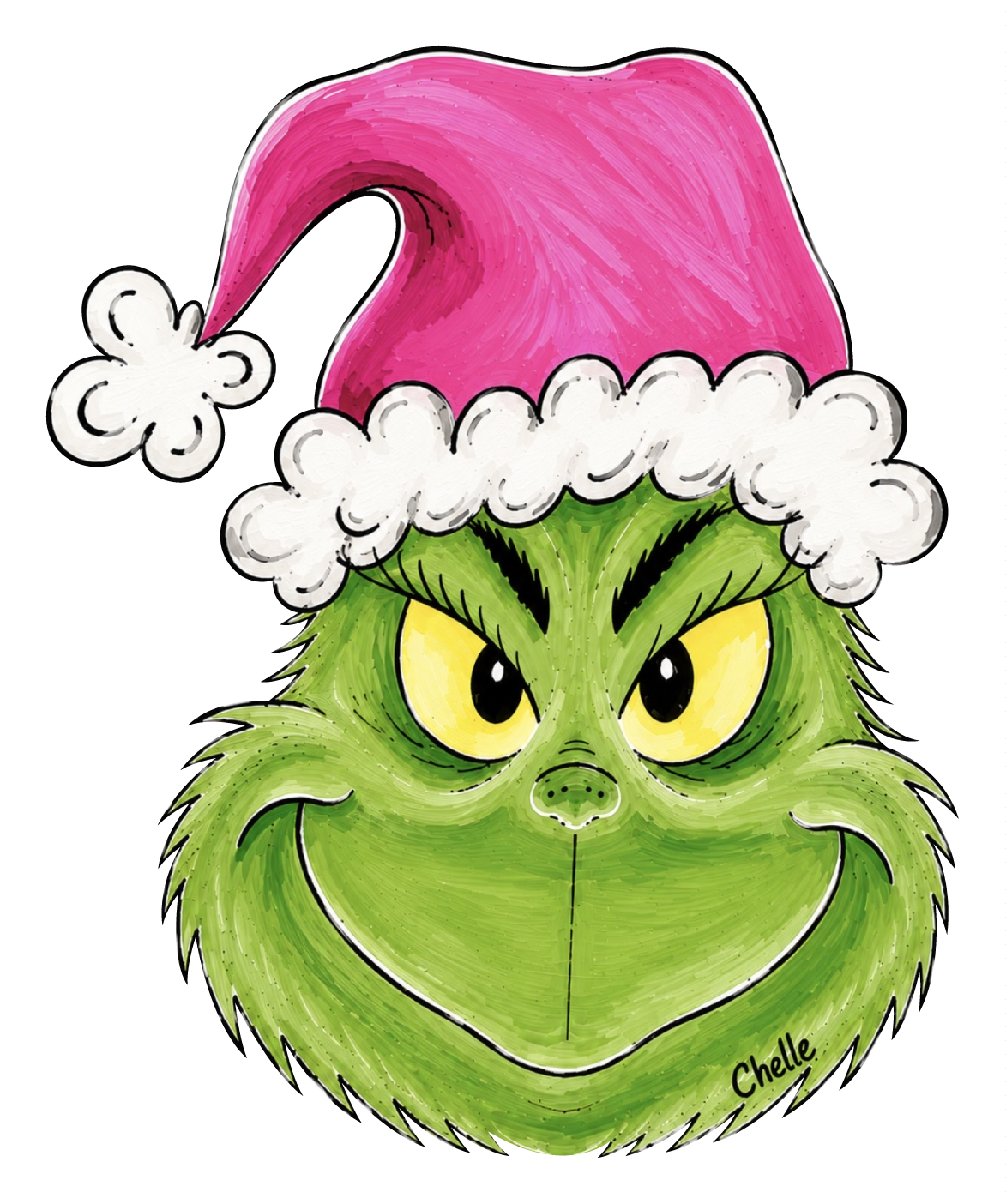 THE HAPPY BUTTERFLY GRINCH WITH PINK HAT