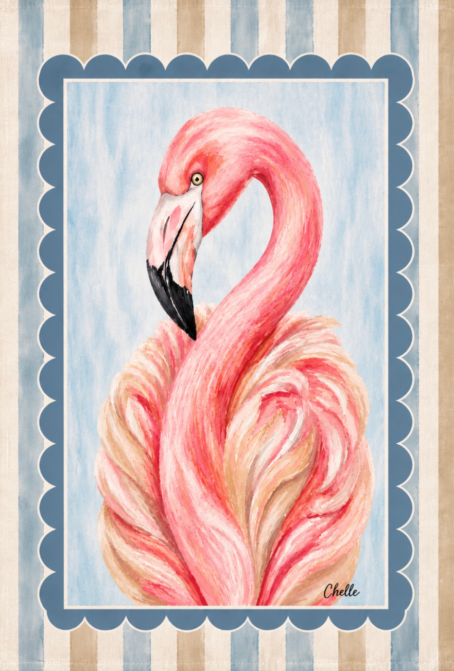THE HAPPY BUTTERFLY PINK FLAMINGO BLUE BACKGROUND