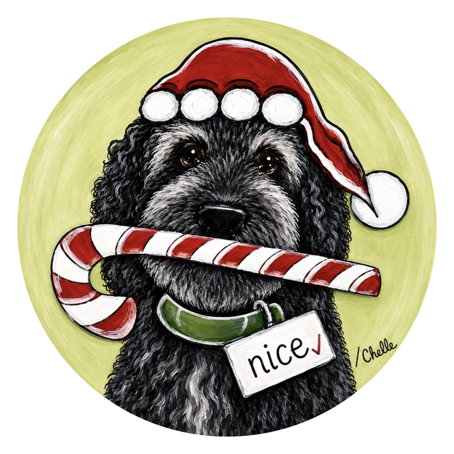 THE HAPPY BUTTERFLY ROUND BLACK DOODLE SANTA HAT CANDY CANE