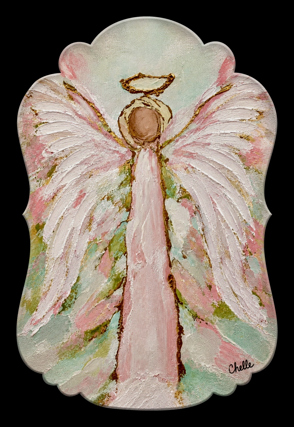 THE HAPPY BUTTERFLY PINK WHITE AN GREEN COLORFUL ANGEL