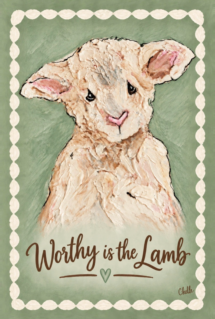 THE HAPPY BUTTERFLY WHITE LAMB WITH PINK NOSE WORTHY IS THE LAMB