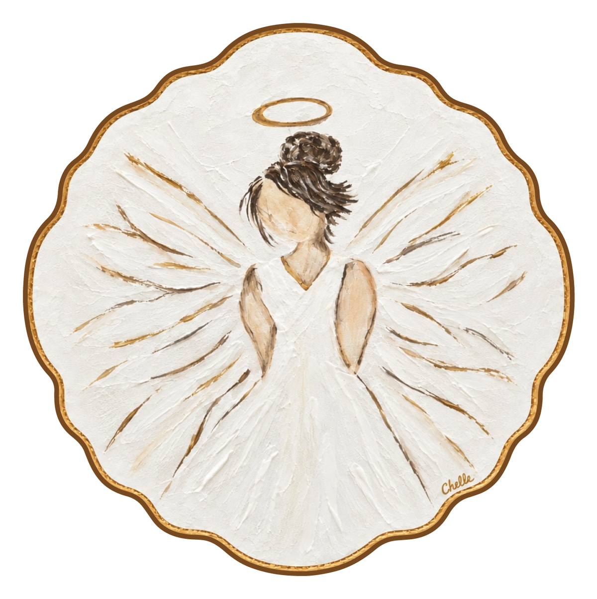 THE HAPPY BUTTERFLY ANGEL WITH BLACK HAIR GOLD OUTLINE