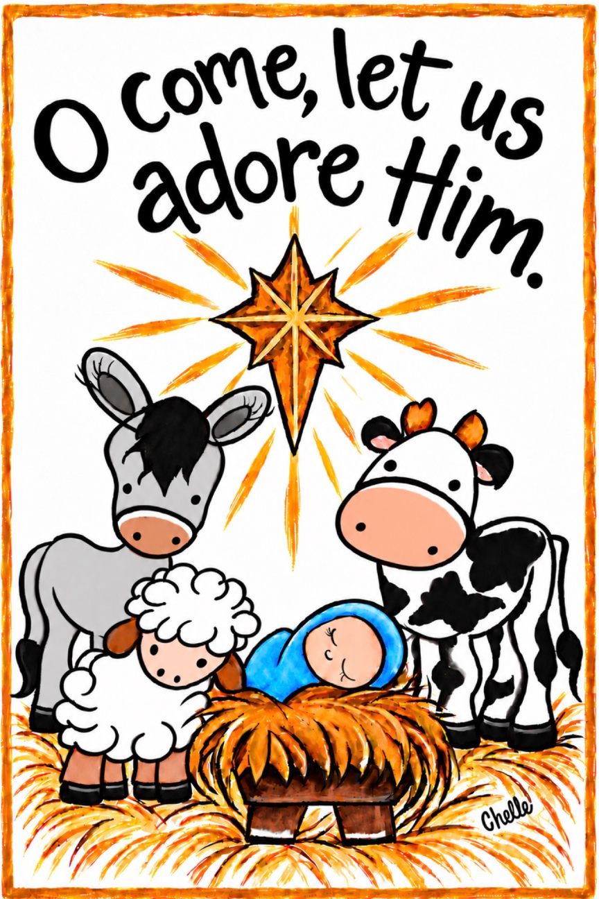 THE HAPPY BUTTERFLY NATIVITY SCENE O COME, LET US ADORE HIM