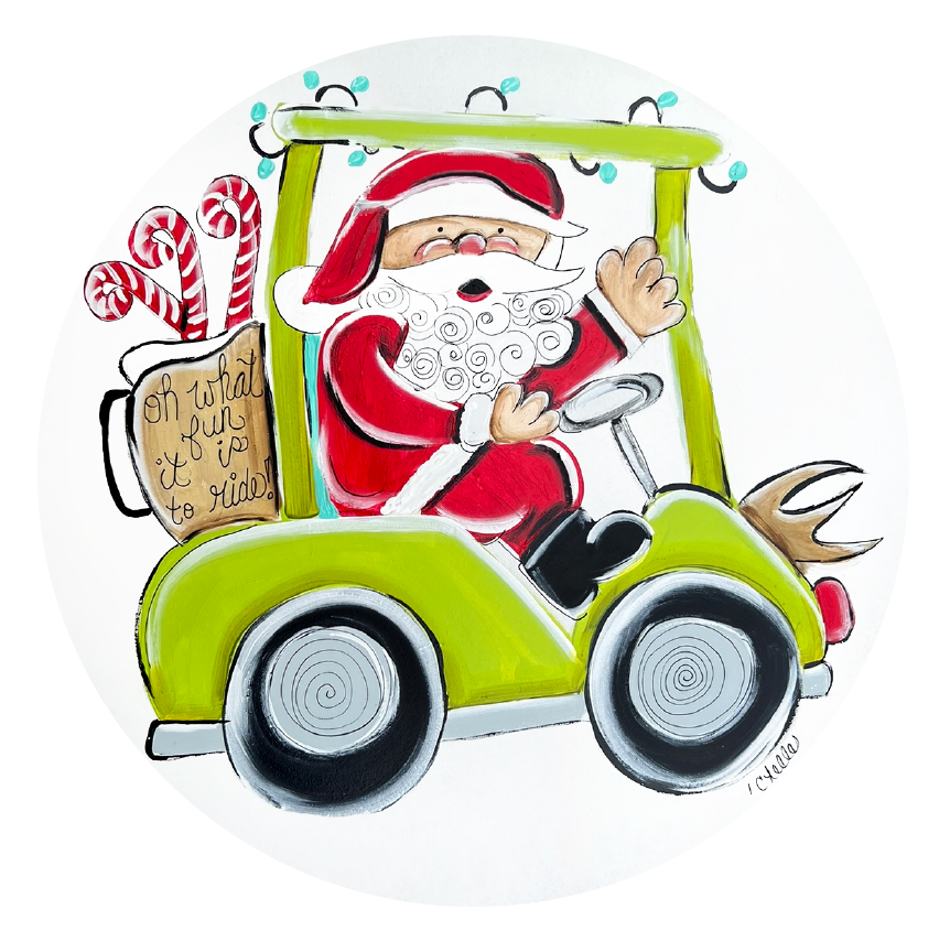 THE HAPPY BUTTERFLY SANTA ON GOLF CART
