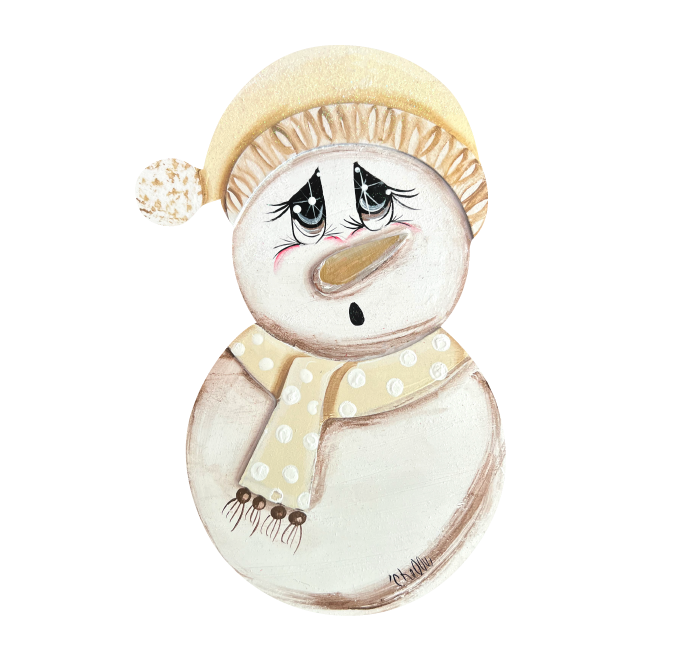 THE HAPPY BUTTERFLY SNOWMAN WITH BEIGE HAT AND SCARF
