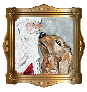 THE HAPPY BUTTERFLY SANTA AND PUPPY IN FRAME