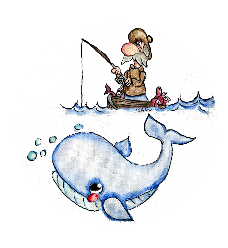 THE HAPPY BUTTERFLY FISHERMAN WITH WHALE