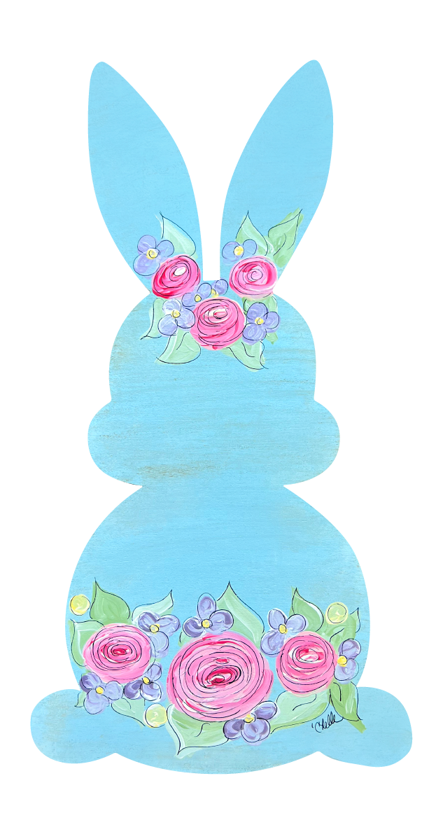 THE HAPPY BUTTERFLY BLUE RABBIT WITH FLOWERS
