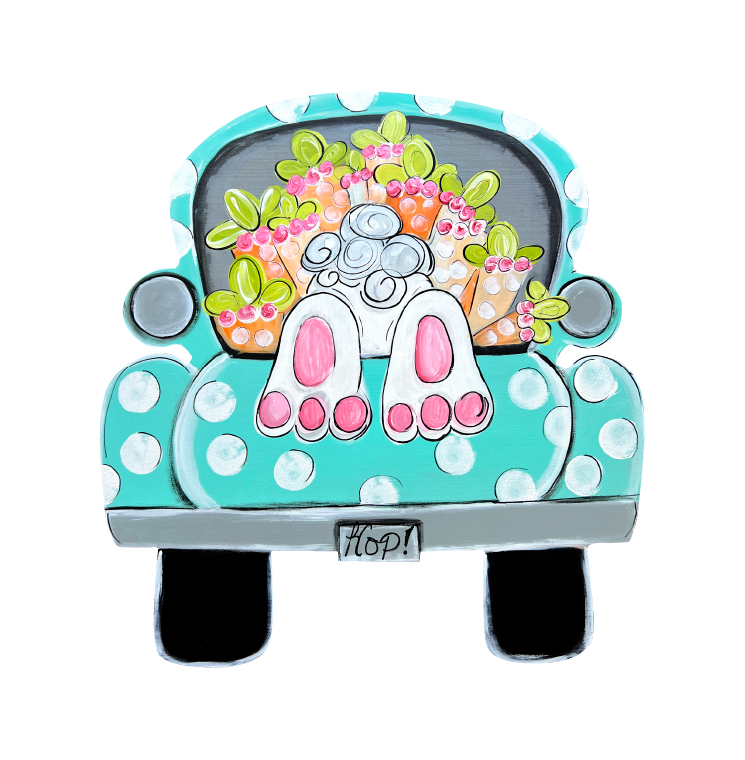 THE HAPPY BUTTERFLY TEAL TRUCK WITH RABBIT FEET