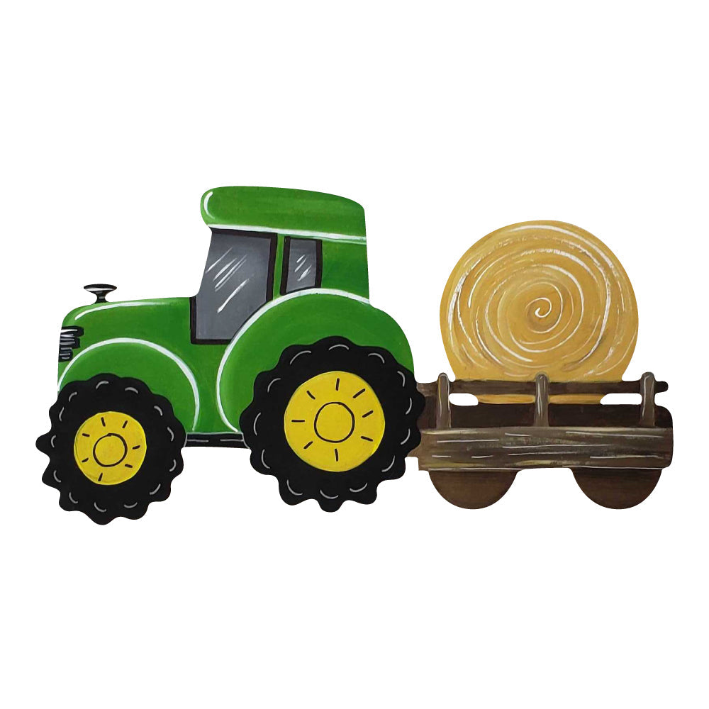 Basic Shape Tractor With Wagon Silhouette MDF Cutout Farm Vehicle - Unfinished For DIY