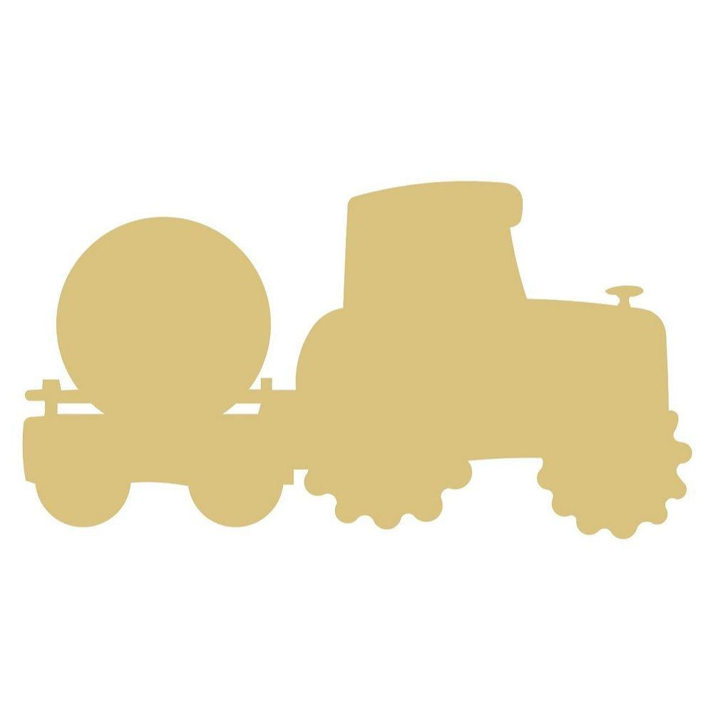 Basic Shape Tractor With Wagon Silhouette MDF Cutout Farm Vehicle - Unfinished For DIY