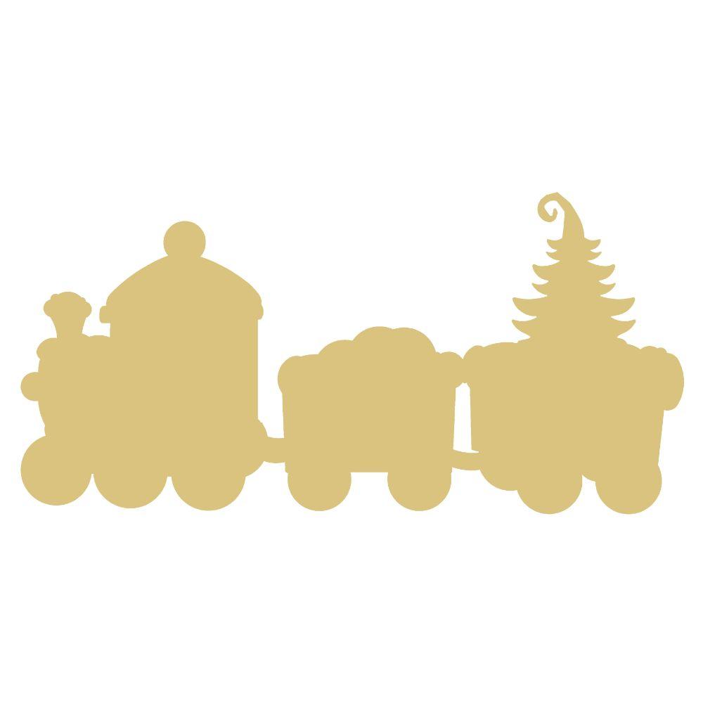 Basic Shape Train MDF Cutout Two Car With Christmas Tree Silhouette - Unfinished For DIY
