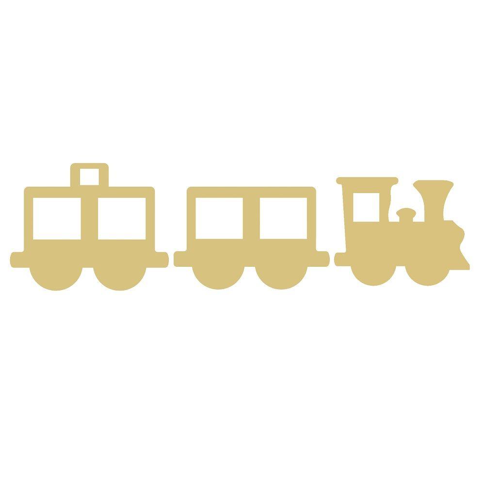 Basic Shape Train MDF Cutout Three-Car Locomotive Silhouette - Unfinished For DIY