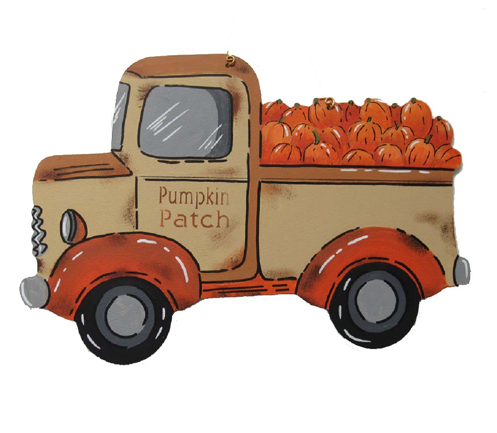 Basic Shape Truck MDF Cutout With Pumpkins - Unfinished For DIY