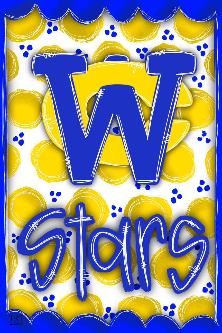 T&T SIGNS & DESIGNS YELLOW AND BLUE WC STARS