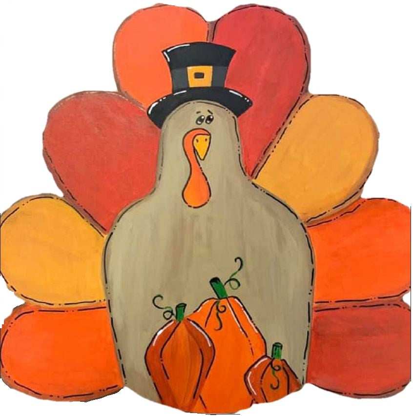 Basic Shape Turkey MDF Cutout With Feathers Silhouette - Unfinished For DIY