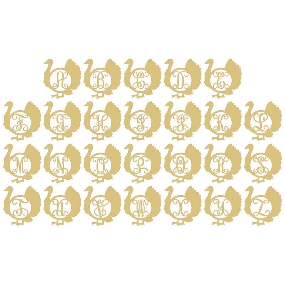 Basic Shape Turkey MDF Cutout Monogram Inside Ornate Circle - Unfinished For DIY