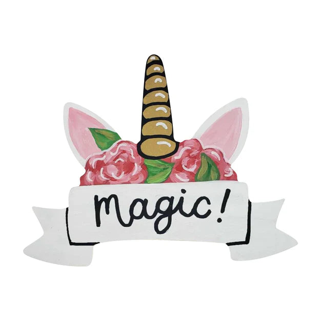 Design By Line Unicorn Head MDF Cutout Floral Bouquet With Banner - Unfinished For DIY