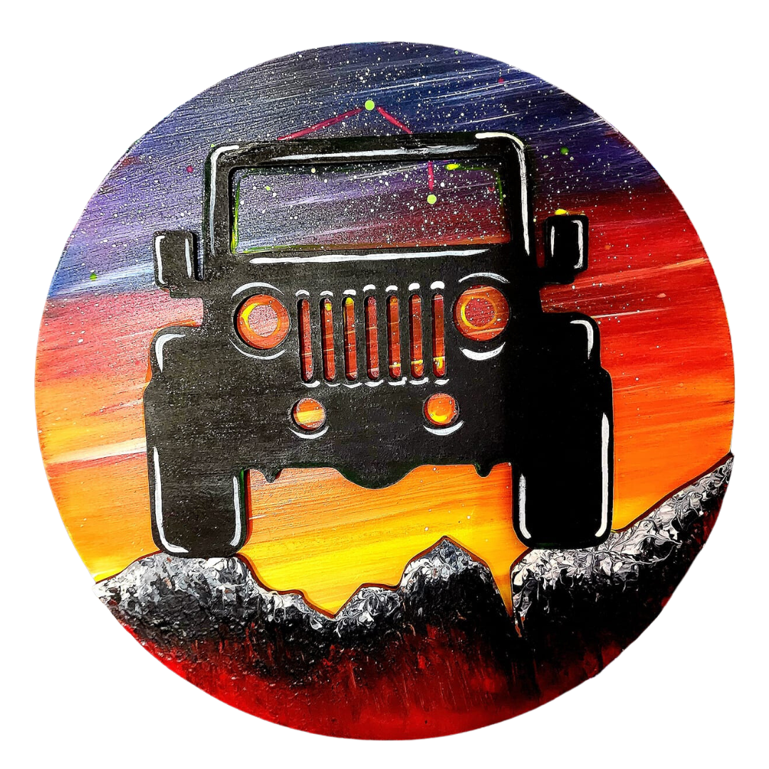 3D Round MDF Cutout Jeep Front Silhouette - Unfinished For DIY