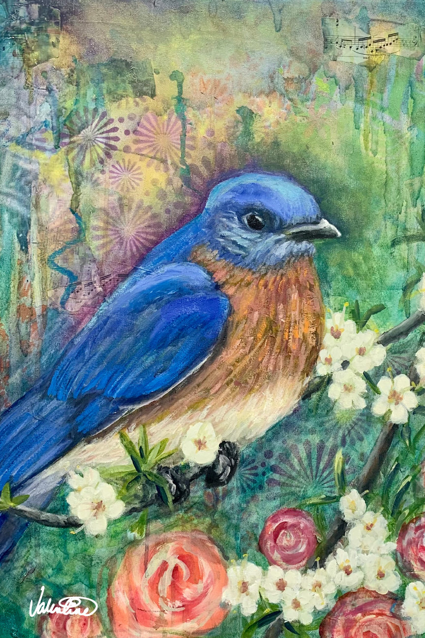 VALENTINE FINE ART BLUE BIRD ON BRANCH
