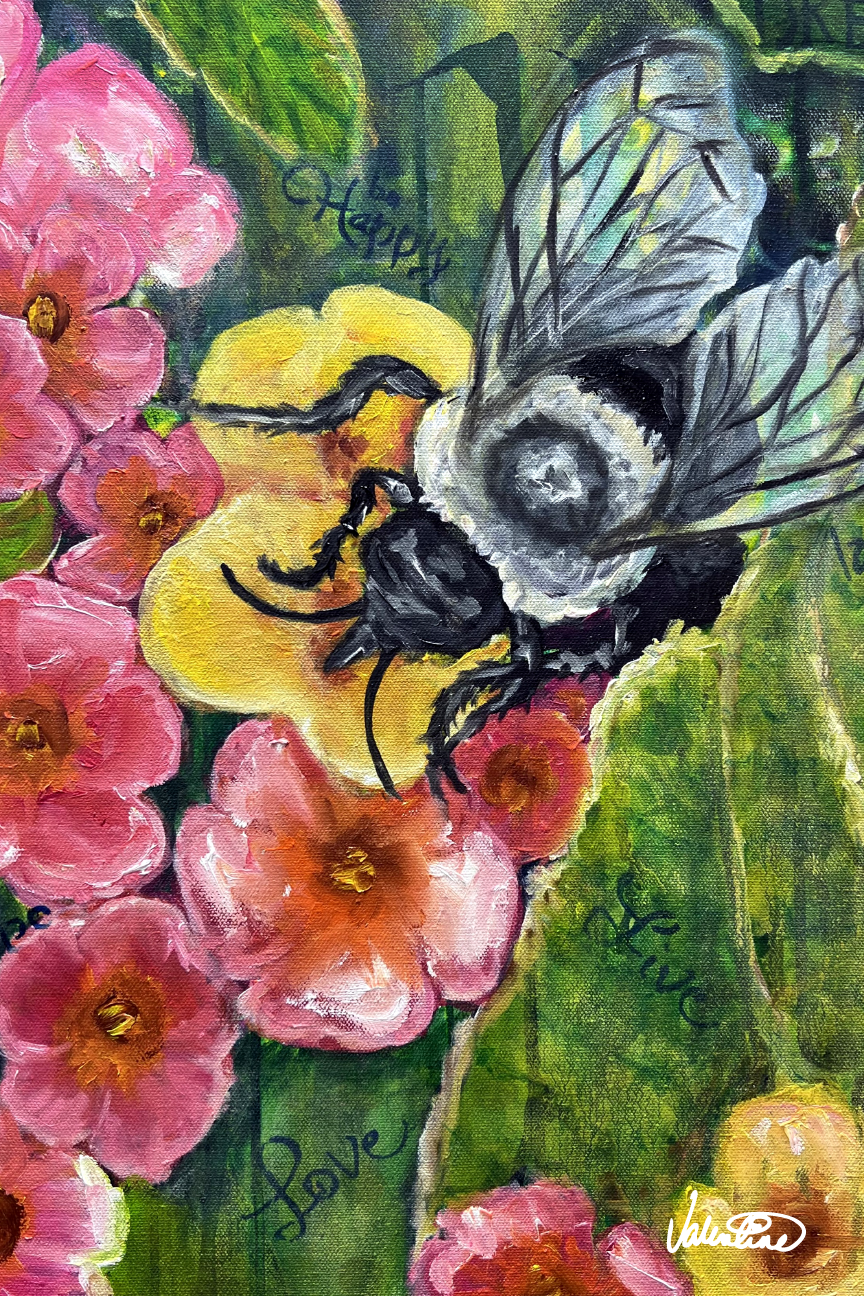 VALENTINE FINE ART BUMBLE BEE ON FLOWERS