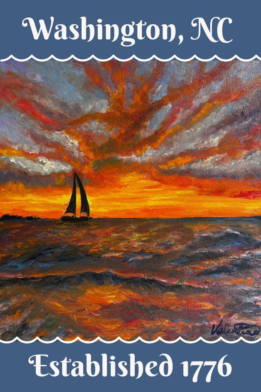 VALENTINE FINE ART WASHNGTON NC SAILBOAT ON OCEAN