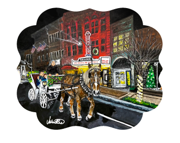 VALENTINE FINE ART PLAQUE WITH HORSE DRAWN BUGGY