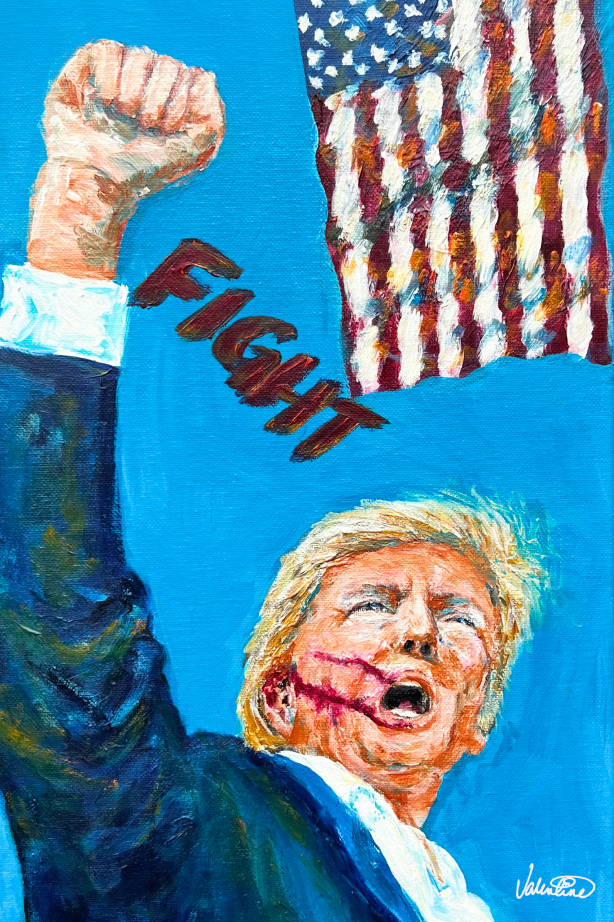 VALENTINE FINE ART FIGHT WITH AMERIACN FLAG