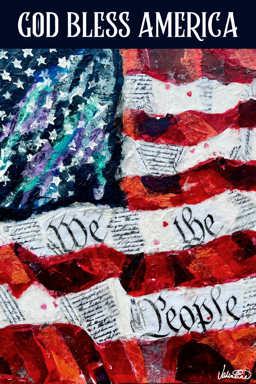 VALENTINE FINE ART GOD BLESS AMERICA FLAG