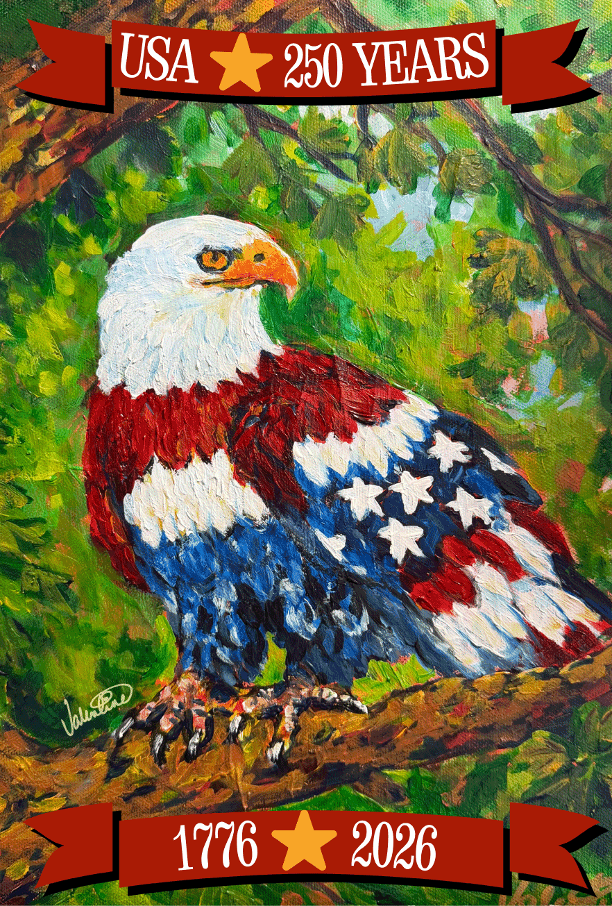 VALENTINE FINE ART USA 250 YEARS EAGLE WITH RED WHITE BLUE