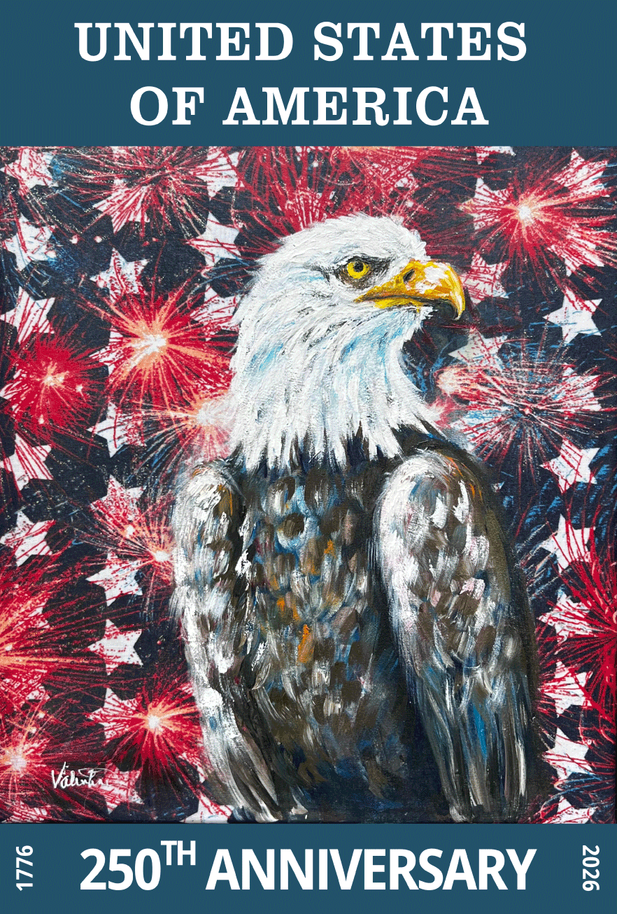 VALENTINE FINE ART EAGLE USA 250TH ANNIVERSARY FIREWORKS AND STARS